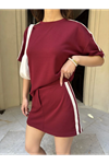 Osy Modal Yumuşak Dokulu Kumaş Parçalı Bisiklet Yaka T-shirt Mini Şortlu Etek İkili Takım -Bordo