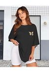 Bisiklet Yaka Baskılı T-shirt - Siyah