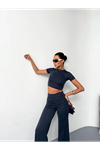Osy Modal Yumuşak Dokulu Kumaş Kısa Kollu Crop Alt Ispanyol Paça Pantalon Ikili Takım - Füme