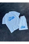Erkek Baskılı İkili Şort Takım - Beyaz