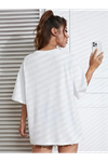 Baskılı Oversize Bisiklet Yaka T-shirt - Beyaz