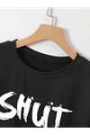 Baskılı Oversize Bisiklet Yaka T-shirt - Siyah