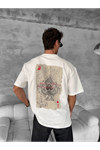 Erkek Ön Ve Arka Baskılı Oversize Bisiklet Yaka T-shirt - Beyaz