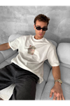 Erkek Ön Ve Arka Baskılı Oversize Bisiklet Yaka T-shirt - Beyaz