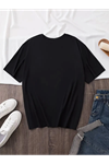Baskılı Oversize Bisiklet Yaka T-shirt - Siyah