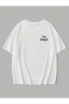Baskılı Oversize Bisiklet Yaka T-shirt - Beyaz