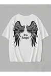 Baskılı Oversize Bisiklet Yaka T-shirt - Beyaz