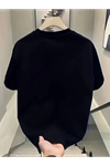 Baskılı Oversize Bisiklet Yaka T-shirt - Siyah