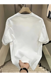 Baskılı Oversize Bisiklet Yaka T-shirt - Beyaz