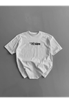 Baskılı Oversize Bisiklet Yaka T-shirt - Beyaz