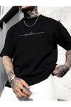 Baskılı Oversize Bisiklet Yaka T-shirt - Siyah