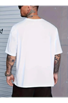 Baskılı Oversize Bisiklet Yaka T-shirt - Beyaz