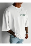 Baskılı Oversize Bisiklet Yaka T-shirt - Beyaz