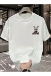 Baskılı Oversize Bisiklet Yaka T-shirt - Beyaz