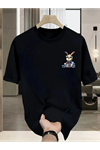Baskılı Oversize Bisiklet Yaka T-shirt - Siyah