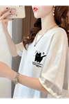 Baskılı Oversize Bisiklet Yaka T-shirt - Beyaz