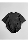 Baskılı Oversize Bisiklet Yaka T-shirt - Siyah