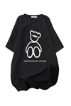 Baskılı Oversize Bisiklet Yaka T-shirt - Siyah