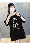 Baskılı Oversize Bisiklet Yaka T-shirt - Siyah