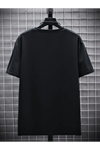 Baskılı Oversize Bisiklet Yaka T-shirt - Siyah