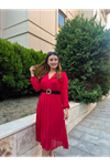 Kadın şifon Kumaş Astalı Kloş Kesim Kruvaze Yaka Midi Boy Elbise