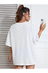 New York Baskılı Oversize Bisiklet Yaka T-shirt - Beyaz