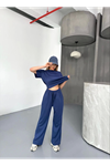 Osy Modal Yumuşak Dokulu Kumaş Kısa Kollu Bluz Rahat Pantalon Ikili Takım- Lacivert