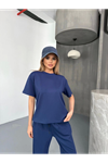 Osy Modal Yumuşak Dokulu Kumaş Kısa Kollu Bluz Rahat Pantalon Ikili Takım- Lacivert