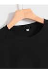 Baskılı Oversize Bisiklet Yaka T-shirt - Siyah