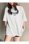 Thousand Baskılı Oversize Bisiklet Yaka T-shirt - Beyaz