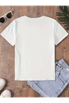 Fiyonk Baskılı Oversize Bisiklet Yaka T-shirt - Beyaz