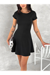 Kısa Kollu Mini Elbise - Siyah