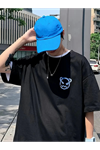 Baskılı Oversize Bisiklet Yaka T-shirt - Siyah
