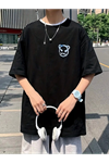 Baskılı Oversize Bisiklet Yaka T-shirt - Siyah
