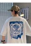 Baskılı Oversize Bisiklet Yaka T-shirt - Beyaz