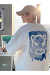 Baskılı Oversize Bisiklet Yaka T-shirt - Beyaz