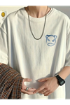 Baskılı Oversize Bisiklet Yaka T-shirt - Beyaz