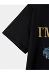 Baskılı Oversize Bisiklet Yaka T-shirt - Siyah