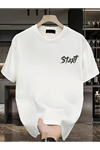Baskılı Oversize Bisiklet Yaka T-shirt - Beyaz