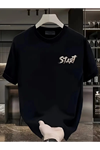 Baskılı Oversize Bisiklet Yaka T-shirt - Siyah