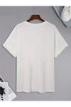Baskılı Oversize Bisiklet Yaka T-shirt - Beyaz