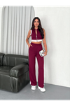 Osy Modal Yumuşak Dokulu Kumaş Tam Fermuarlı Crop Pantalon İkili Takım - Bordo