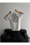Baskılı Oversize Bisiklet Yaka T-shirt - Beyaz