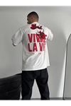 Baskılı Oversize Bisiklet Yaka T-shirt - Beyaz