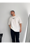 Baskılı Oversize Bisiklet Yaka T-shirt - Beyaz