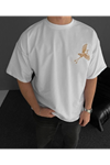 Ön Ve Arka Baskılı Oversize Bisiklet Yaka T-shirt - Beyaz
