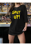 Baskılı Oversize Bisiklet Yaka T-shirt - Siyah