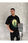 Ön Ve Arka Baskılı Oversize Bisiklet Yaka T-shirt- Siyah
