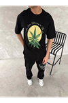 Ön Ve Arka Baskılı Oversize Bisiklet Yaka T-shirt- Siyah