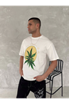 Ön Ve Arka Baskılı Oversize Bisiklet Yaka T-shirt- Beyaz